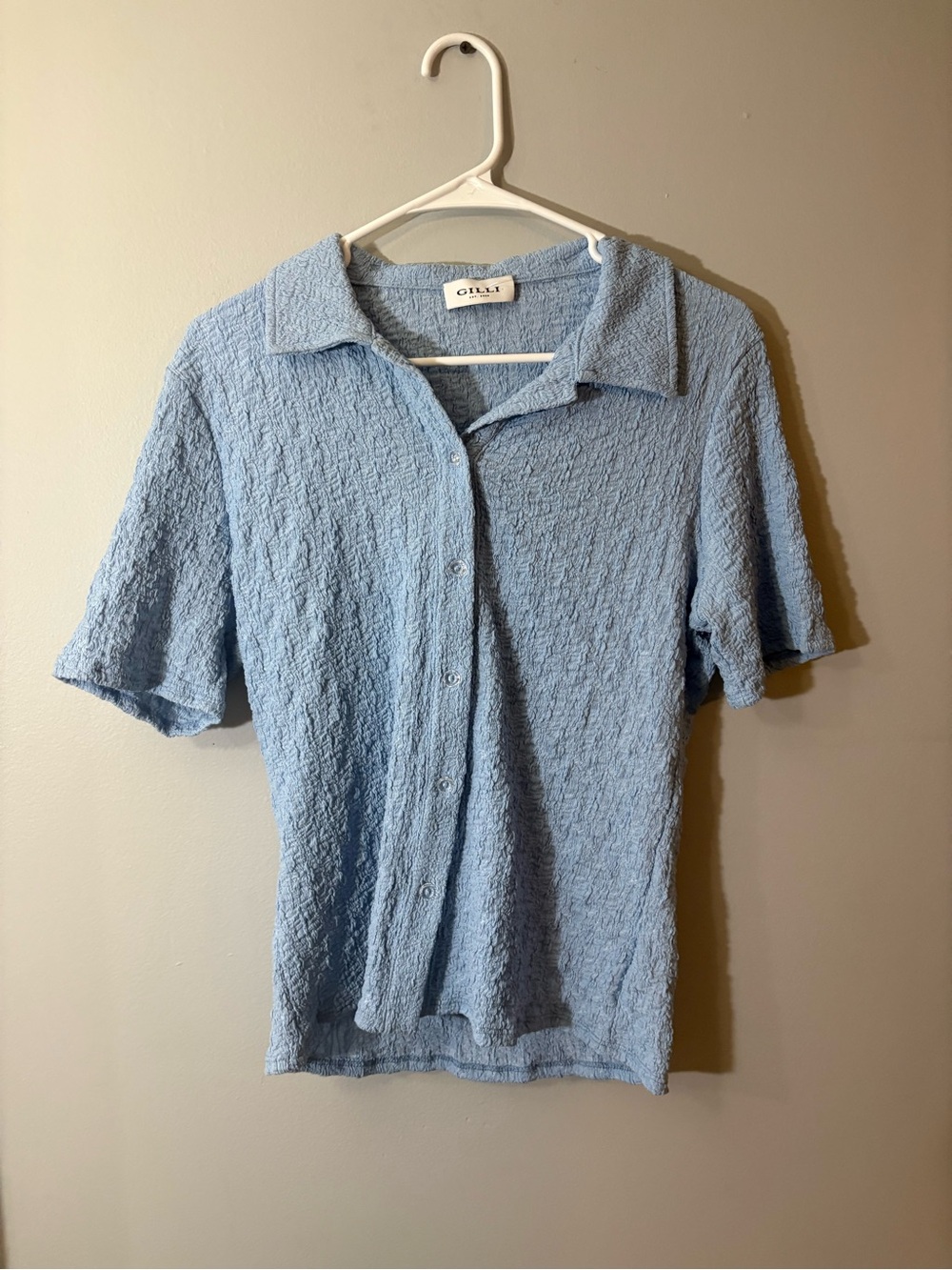 Gilli Pale Blue Crinkle Button-Up Shirt